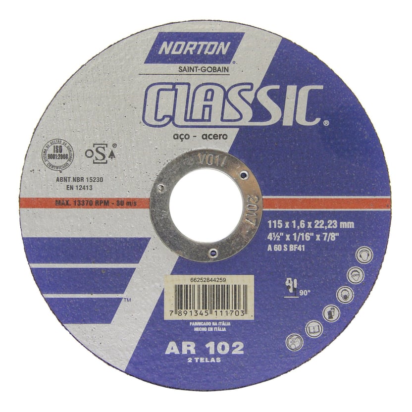 Disco Abrasivo Corte Metal Aceros 4 1/2 Pulgadas X 1.6mm Norton
