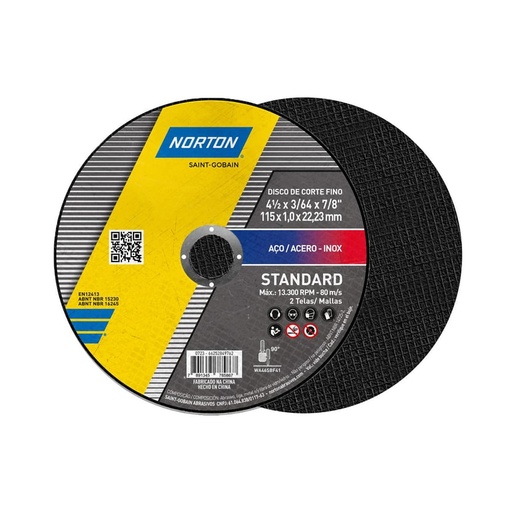 Disco de Corte Norton Stándard 4-1/2 pulgadas x 3 /64 x 7/8 pulgadas Set x 24 Unidades