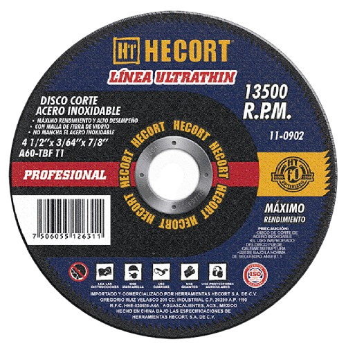 Disco de corte metal hecort de 4 - 1/2"