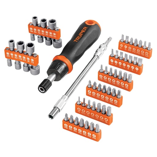 Destornillador Tipo Ratchet con Puntas y Copas 58 Piezas Truper