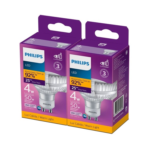Pack X 2 Bombillo Led Gu10 350 Lúmenes 4w Luz Amarilla